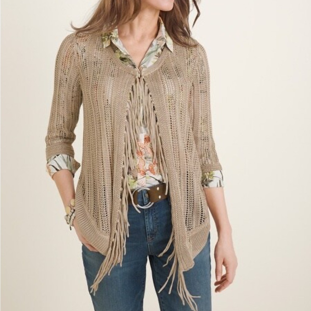 Chico's Tan Fringe Cardigan